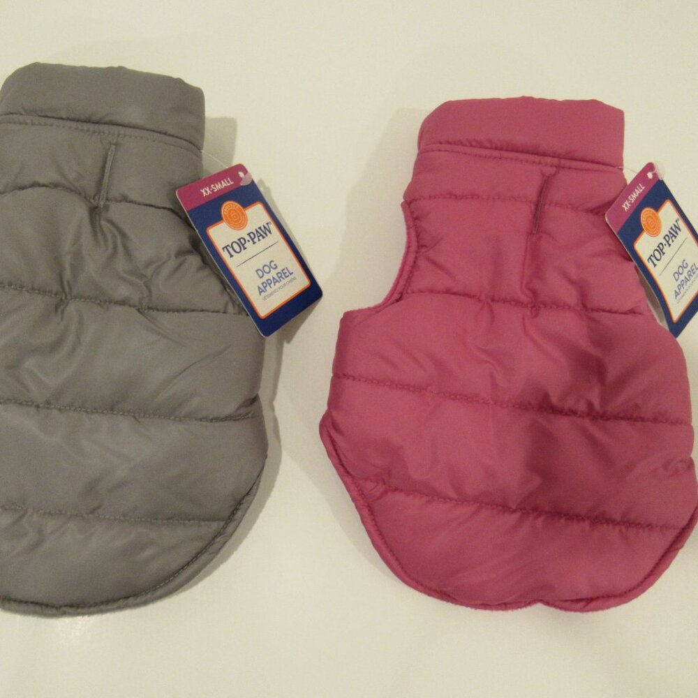 NEW TOP PAW REVERSIBLE DOG WINTER JACKET/COAT-SIZE XX-SMALL (choose pink or gray